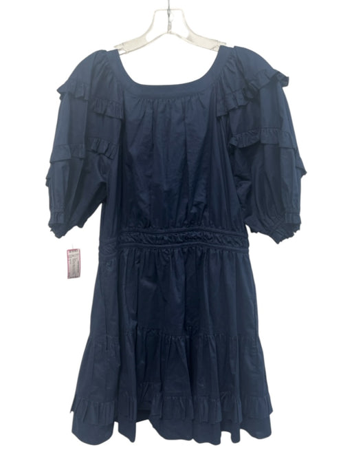 Anna Cate Size L Navy Blue Cotton Short Puff Sleeve Scoop Neck Waist tie Dress Navy Blue / L