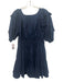 Anna Cate Size L Navy Blue Cotton Short Puff Sleeve Scoop Neck Waist tie Dress Navy Blue / L