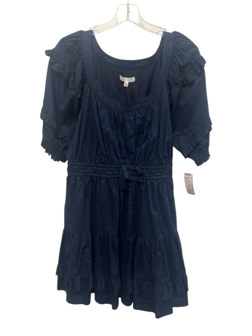 Anna Cate Size L Navy Blue Cotton Short Puff Sleeve Scoop Neck Waist tie Dress Navy Blue / L