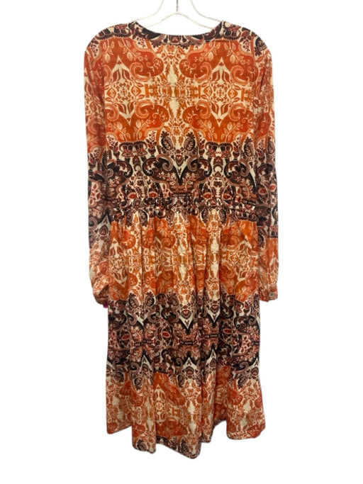 Agua Bendita x Anthropologie Size 2X Orange, Brown, White Cotton V Neck Dress Orange, Brown, White / 2X