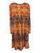 Agua Bendita x Anthropologie Size 2X Orange, Brown, White Cotton V Neck Dress Orange, Brown, White / 2X
