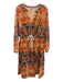 Agua Bendita x Anthropologie Size 2X Orange, Brown, White Cotton V Neck Dress Orange, Brown, White / 2X