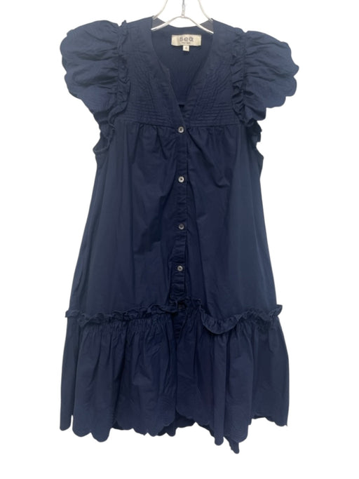 Sea New York Size XS Navy Blue Cotton Ruffle Cap Sleeve Buttons Dress Navy Blue / XS