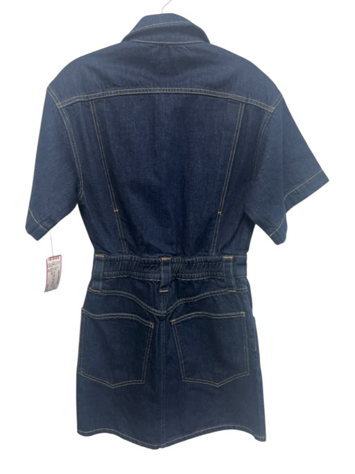 Frame Size XS Dark Wash Cotton Denim Short Sleeve Contrast Stitch Button Dress Dark Wash / XS