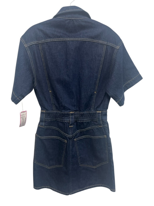 Frame Size XS Dark Wash Cotton Denim Short Sleeve Contrast Stitch Button Dress Dark Wash / XS