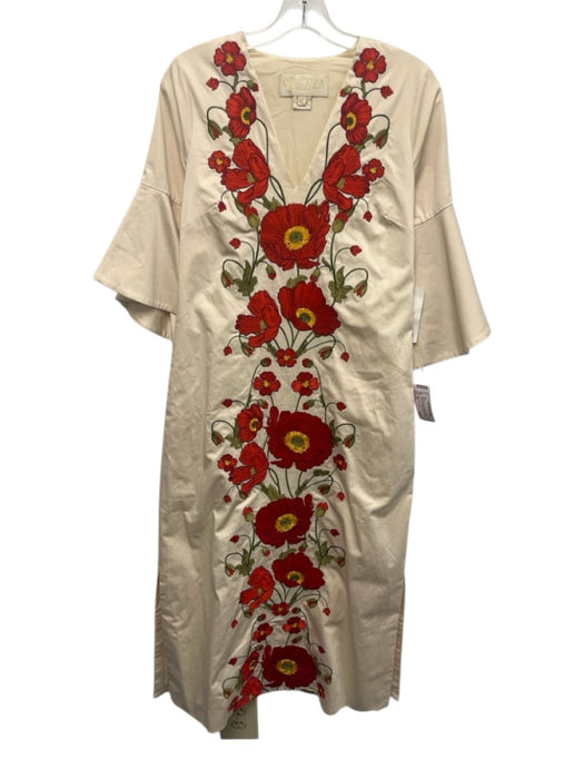 Mestiza New York Size XS Red, Green, Cream Cotton & Spandex Poppy Midi Dress Red, Green, Cream / XS
