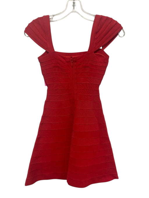 Herve Leger Size XXS Red Rayon & Nylon Sleeveless Bandage Square Neck Mini Dress Red / XXS
