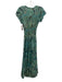 No Brand Size XS Green, Blue, Multi Silk Short Puff Sleeve Smocked Waist Dress Green, Blue, Multi / XS
