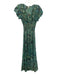 No Brand Size XS Green, Blue, Multi Silk Short Puff Sleeve Smocked Waist Dress Green, Blue, Multi / XS
