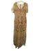 Marchesa Notte Size 14 Beige, Pink, Green Nylon Short Sleeve Sheer Overlay Gown Beige, Pink, Green / 14
