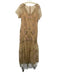 Marchesa Notte Size 14 Beige, Pink, Green Nylon Short Sleeve Sheer Overlay Gown Beige, Pink, Green / 14
