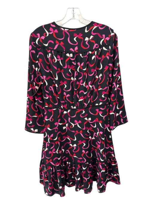 Kate Spade Size 2 Black, Red & Pink Print Polyester Long Sleeve Surplice Dress Black, Red & Pink Print / 2