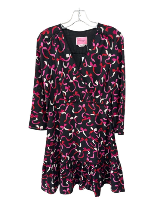 Kate Spade Size 2 Black, Red & Pink Print Polyester Long Sleeve Surplice Dress Black, Red & Pink Print / 2