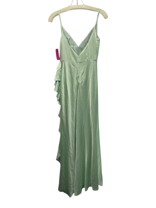 Mac Duggal Size 2 Mint Green Polyester Sleeveless Leg Slit V Neck Ruffles Gown Mint Green / 2
