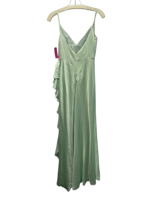 Mac Duggal Size 2 Mint Green Polyester Sleeveless Leg Slit V Neck Ruffles Gown Mint Green / 2