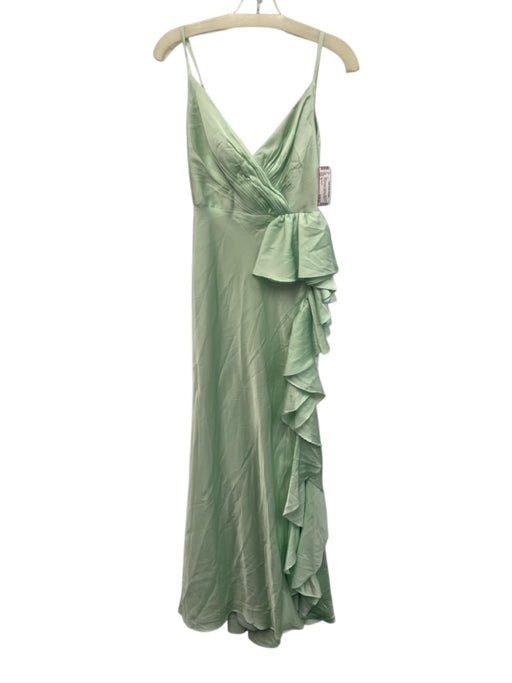 Mac Duggal Size 2 Mint Green Polyester Sleeveless Leg Slit V Neck Ruffles Gown Mint Green / 2