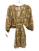 Cleobella Size XS Mustard Yellow & White Cotton Puff 1/2 Sleeve Split Neck Dress Mustard Yellow & White / XS