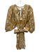 Cleobella Size XS Mustard Yellow & White Cotton Puff 1/2 Sleeve Split Neck Dress Mustard Yellow & White / XS