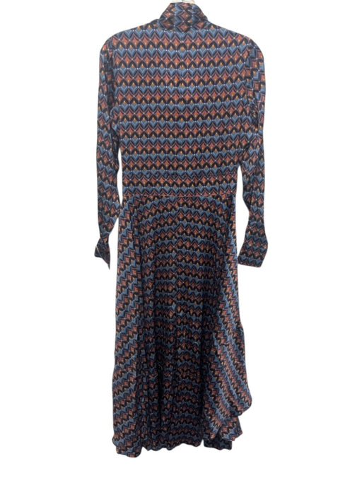 Dea Kudibal Size XS Blue, Orange, Multi Silk & Elastane Long Sleeve Midi Dress Blue, Orange, Multi / XS