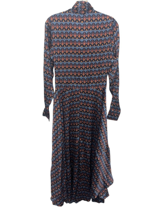Dea Kudibal Size XS Blue, Orange, Multi Silk & Elastane Long Sleeve Midi Dress Blue, Orange, Multi / XS