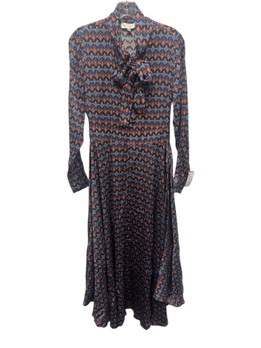 Dea Kudibal Size XS Blue, Orange, Multi Silk & Elastane Long Sleeve Midi Dress Blue, Orange, Multi / XS