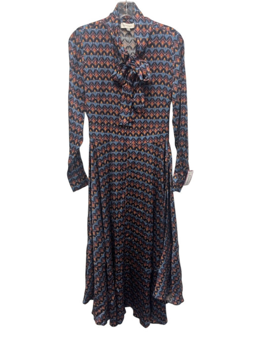 Dea Kudibal Size XS Blue, Orange, Multi Silk & Elastane Long Sleeve Midi Dress Blue, Orange, Multi / XS