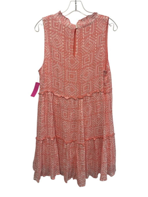 Oliphant Size L Coral Pink & White Polyester Sleeveless Abstract Geometric Dress Coral Pink & White / L