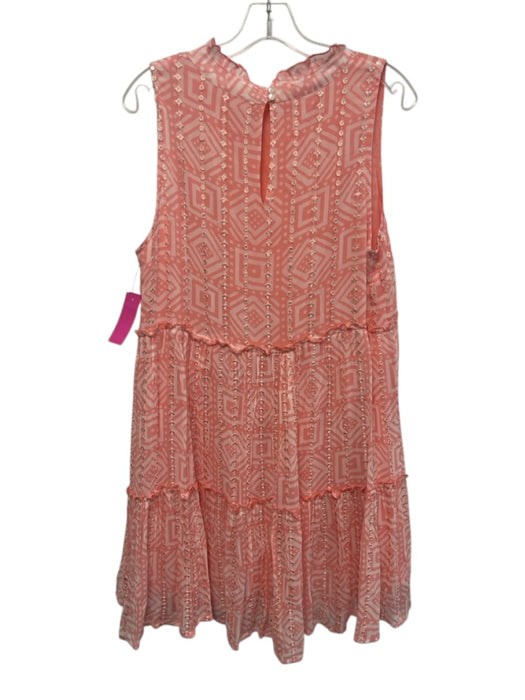 Oliphant Size L Coral Pink & White Polyester Sleeveless Abstract Geometric Dress Coral Pink & White / L
