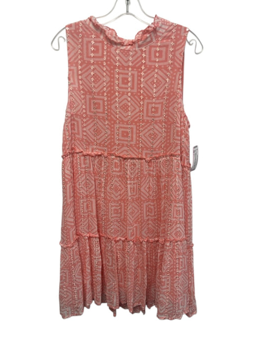 Oliphant Size L Coral Pink & White Polyester Sleeveless Abstract Geometric Dress Coral Pink & White / L
