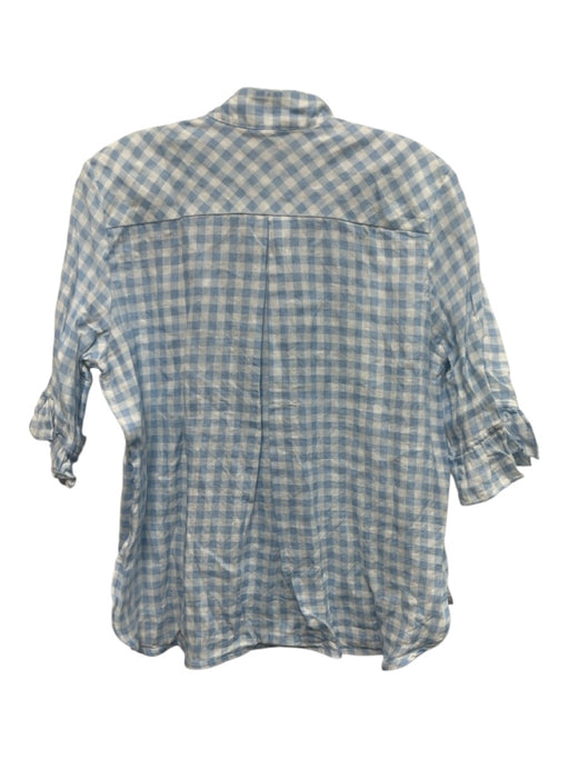 Sleeper Size Small Light blue & white Linen Short Ruffle Sleeve Gingham Top Light blue & white / Small