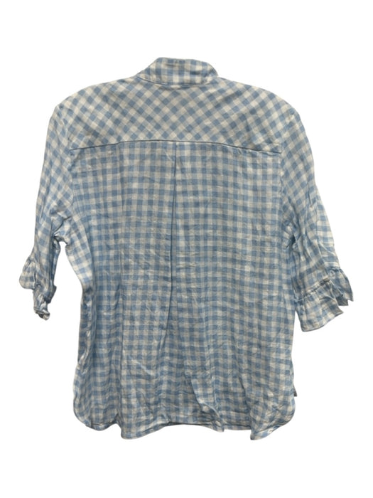 Sleeper Size Small Light blue & white Linen Short Ruffle Sleeve Gingham Top Light blue & white / Small
