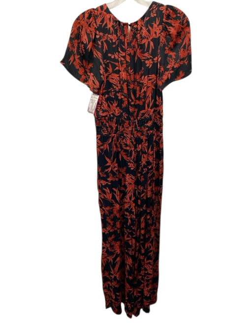 Anthropologie Size XS Red & Black Viscose Floral Smocked Waist Surplice Jumpsuit Red & Black / XS