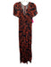 Anthropologie Size XS Red & Black Viscose Floral Smocked Waist Surplice Jumpsuit Red & Black / XS