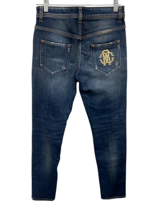 Roberto Cavalli Size 40 Med Wash Cotton Denim Low Rise Distressed Skinny Jeans Med Wash / 40