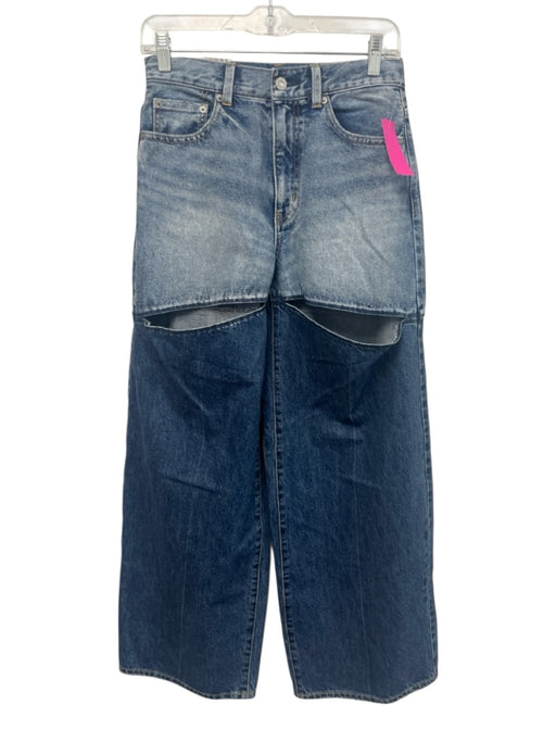 Moussy Size 1/S Med Dark Wash Cotton Denim Zip & Button Color Block Cutout Jeans Med Dark Wash / 1/S