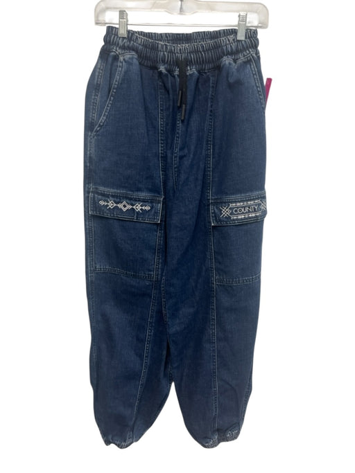 Marcelo Burlon Size M Dark Wash Cotton Denim Elastic Waist Paneled Cargo Jeans Dark Wash / M