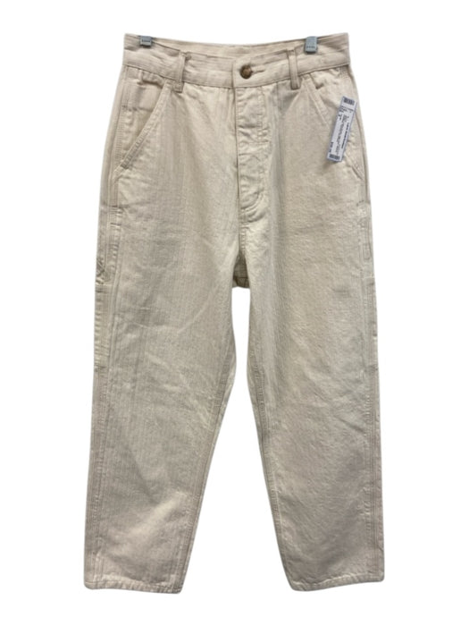 Thrills Size 4 Beige Cotton Denim High Rise Ribbed Pockets Tapered Jeans Beige / 4