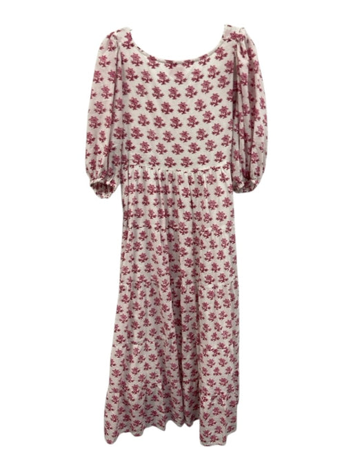 Victoria Dunn Size XS Pink & White Cotton Half Puff Sleeve Floral Maxi Dress Pink & White / XS