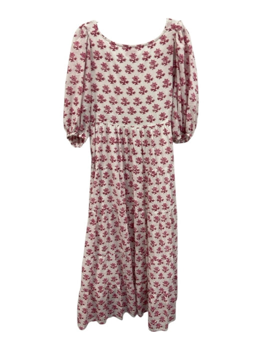Victoria Dunn Size XS Pink & White Cotton Half Puff Sleeve Floral Maxi Dress Pink & White / XS