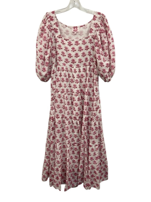 Victoria Dunn Size XS Pink & White Cotton Half Puff Sleeve Floral Maxi Dress Pink & White / XS