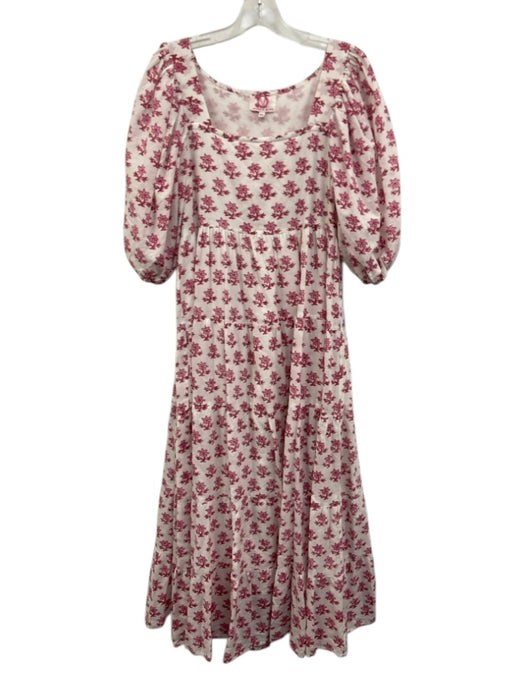 Victoria Dunn Size XS Pink & White Cotton Half Puff Sleeve Floral Maxi Dress Pink & White / XS