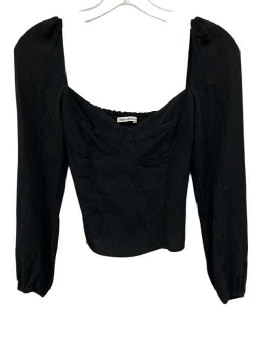 Reformation Size 0 Black Viscose Blend Long puff sleeve Shirred Side Zip Top Black / 0