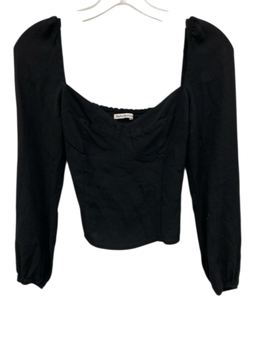 Reformation Size 0 Black Viscose Blend Long puff sleeve Shirred Side Zip Top Black / 0