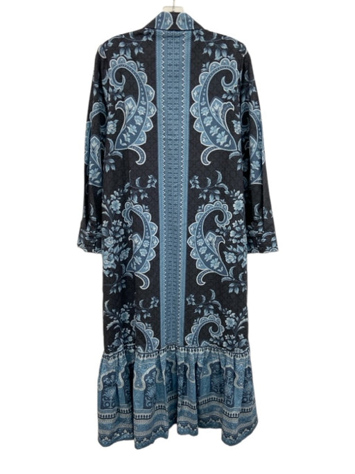 Trish Scully Size Large Blue & White Cotton Long Sleeve Floral Maxi Dress Blue & White / Large
