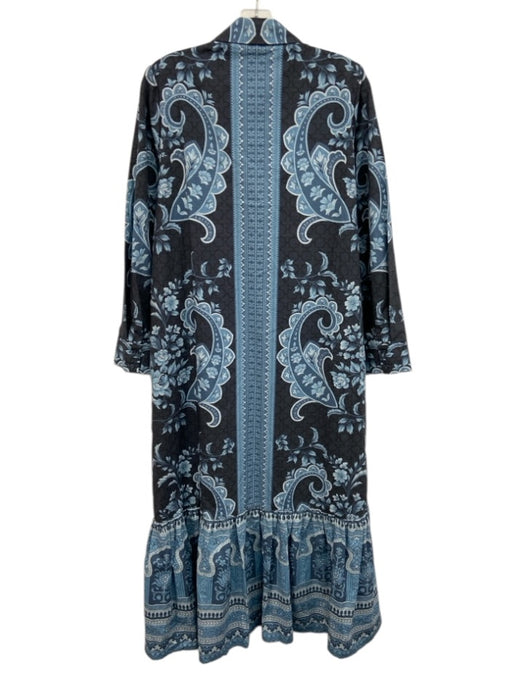 Trish Scully Size Large Blue & White Cotton Long Sleeve Floral Maxi Dress Blue & White / Large