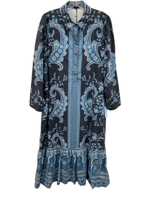 Trish Scully Size Large Blue & White Cotton Long Sleeve Floral Maxi Dress Blue & White / Large