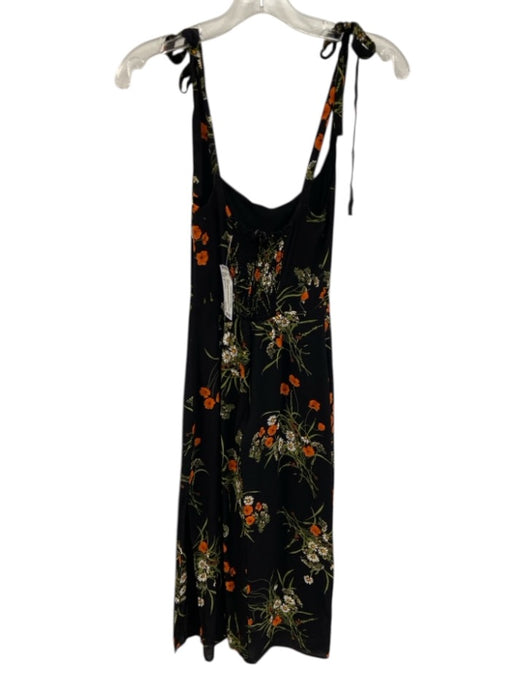 Reformation Size 0 Black, Green, Orange Viscose Tie Strap Floral Dress Black, Green, Orange / 0