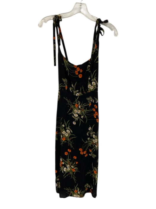 Reformation Size 0 Black, Green, Orange Viscose Tie Strap Floral Dress Black, Green, Orange / 0