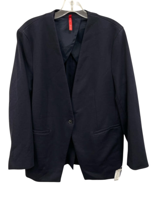 Spanx Size Large Navy Blue Rayon Blend Long Sleeve One Button Welt Pocket Jacket Navy Blue / Large