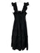 Hill House Size XXS Black Cotton Ruffle Cap Sleeve Shirred Tiered Midi Dress Black / XXS
